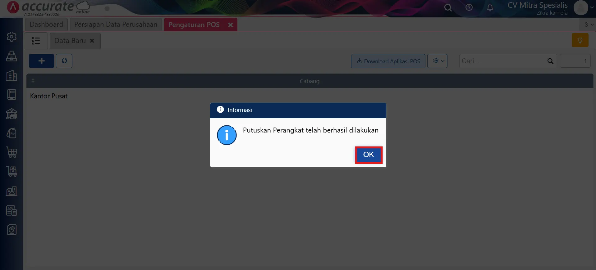 Cara memutuskan perangkat Accurate POS